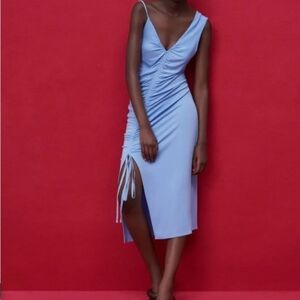 zara asymmetrical blue dress Ringing-N Asymmetrical Ruched Slit Women Dress  Zara-Craft